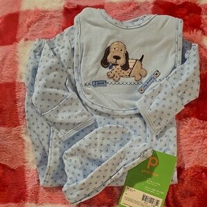 Macy's Carter's Puppy Feet Blue Preemie Baby Gown, Bib & Hat